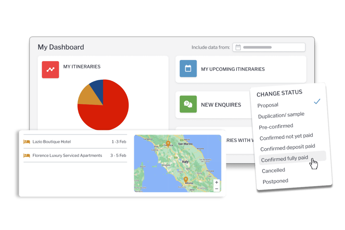 We stand in your shoes Tour operator business reporting, itinerary status changer and online maps