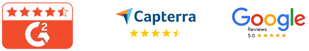 5 star ratings from G2 crowd, Capterra and Google