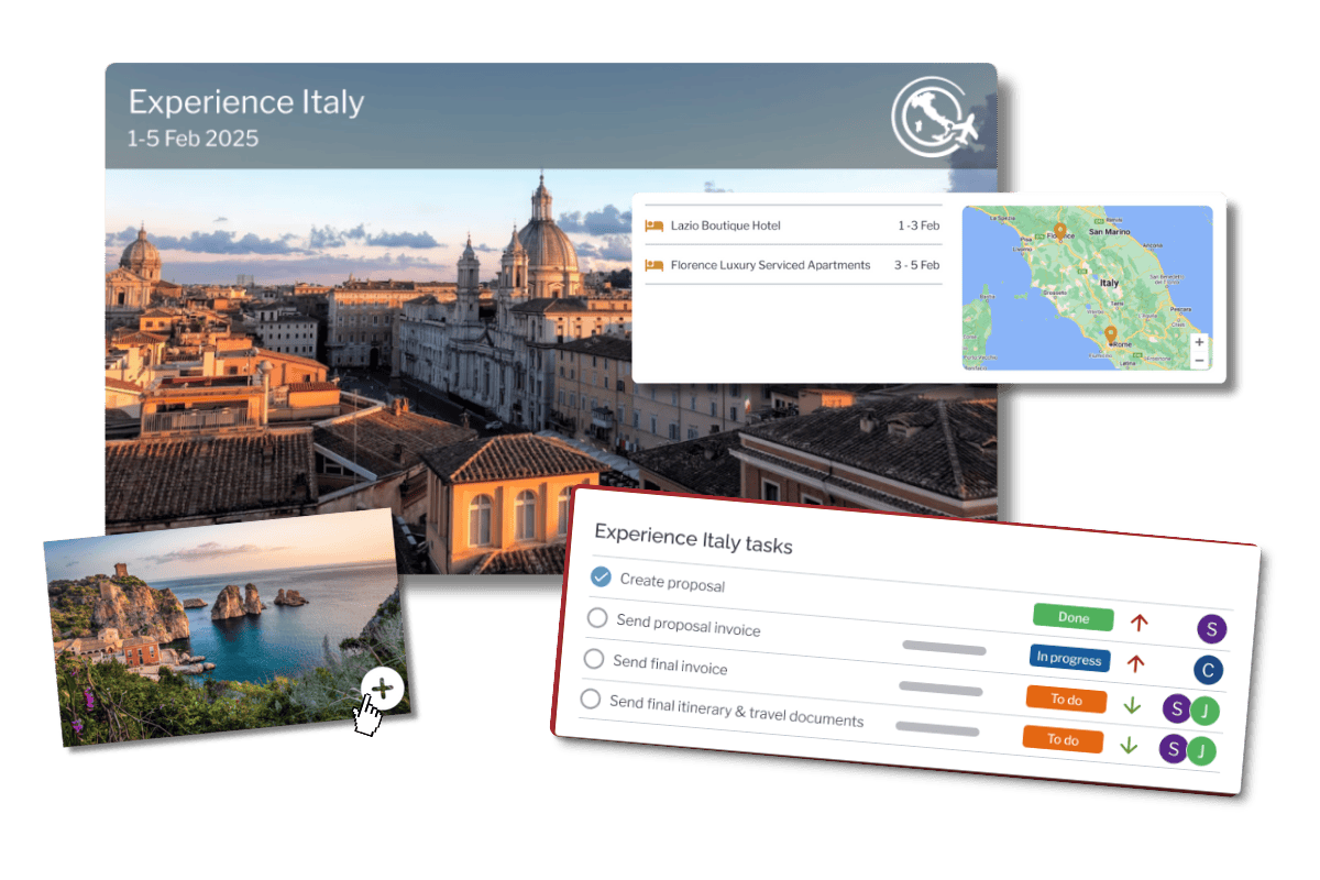 Itinerary proposal design with interactive maps and tasks management