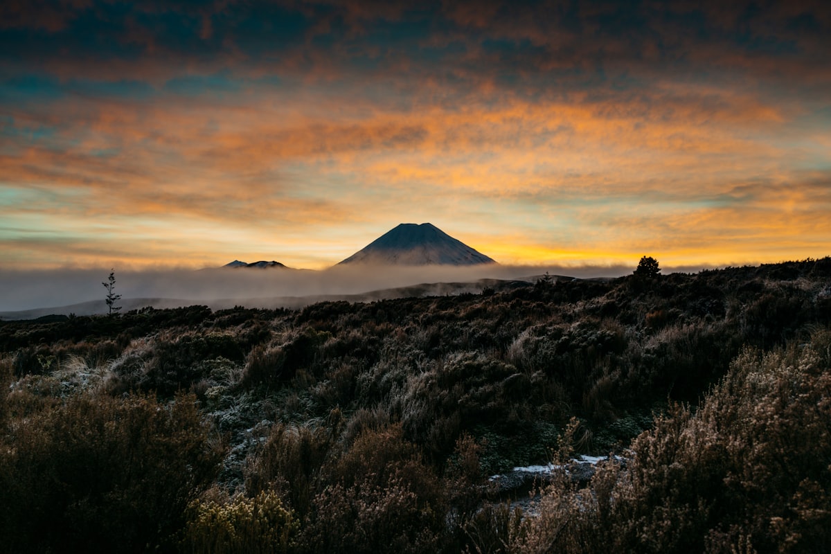 Mount Ngauruhoe at dawn in Tongariro National Park, central North Island of New Zealand